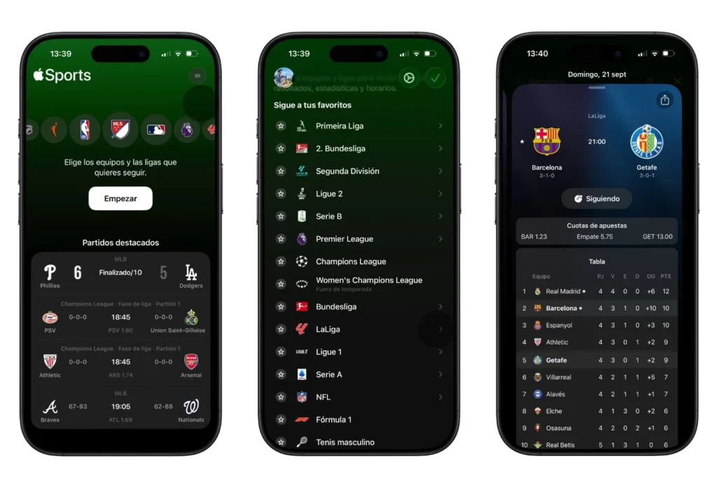 Apple Sports en España equipos